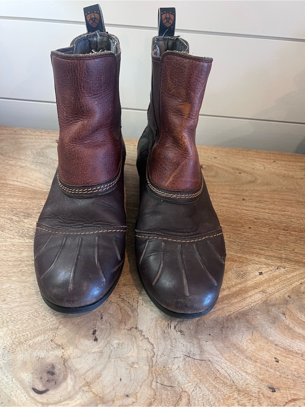 Ariat Two-Tone Brown Leather Pull-On Womens Vintage Work Boots Cabincore
